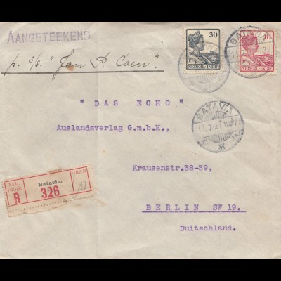 Ned. Indie 1921: Registered Batavia to Berlin