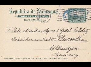 Nicaragua 1911: post card via New Orleans to Mädchenanstalt Kleinwelka/ Bautzen