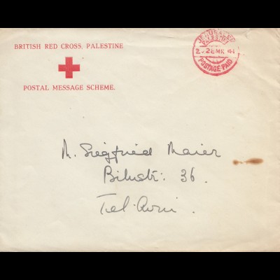 Palestine: 1941: British red cross Jerusalem to Tel Aviv