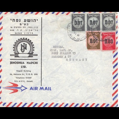 Palestine: Tel Aviv, air mail to Dresden