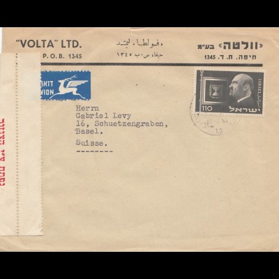 Israel: 1955: air mail to Switzerland/Basel
