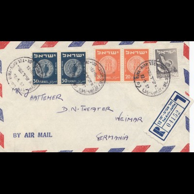 Palestine: 1957: registered air mail Tel Aviv to Weimar/Germany