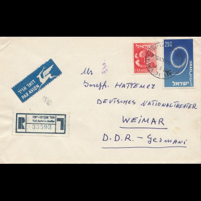 Israel: 1958: air mail registered Tel Aviv to Weimar - DDR