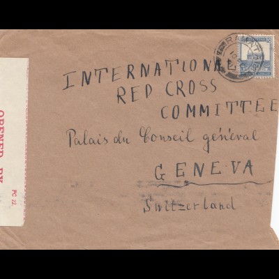 Palestine 1941: Ramatain to Genf/Switzerland, censor