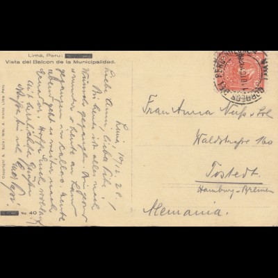 Peru 1928: post card Lima to Hamburg