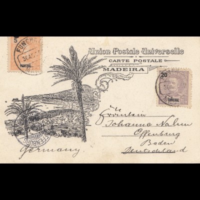Madeira 1902: post card Funchal to Offenburg