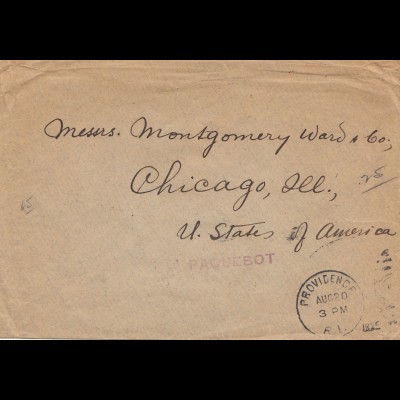 Acores: 1920: letter Paquebot to Chicago