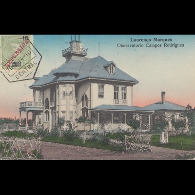 Mocambique 1914 post card Lourenco Marques, Observatorio to Faro