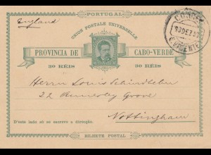 Cabo Verde: 1893: post card St. Vicente to Nottingham
