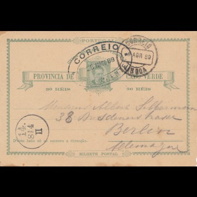 Cabo Verde: 1889: post card to Berlin