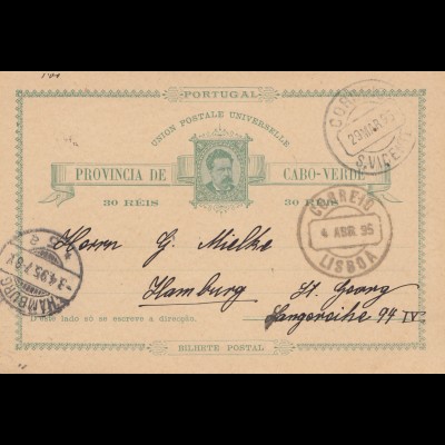 Cabo Verde: 1895: post card to Hamburg-St. Georg