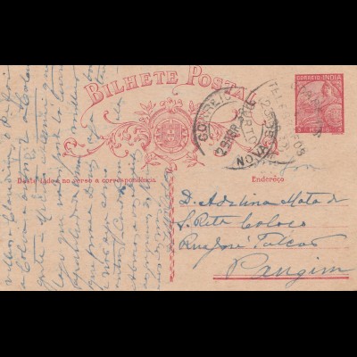 West India: 1939: post card Nova Goa to Pangim