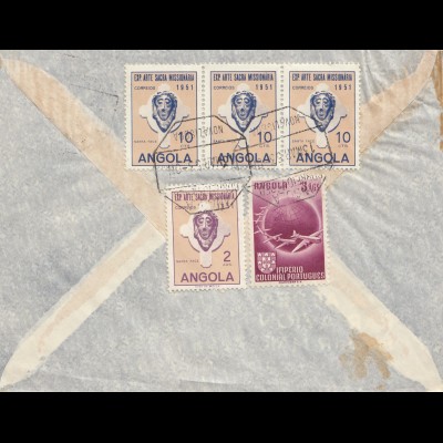 Angola: 1953: air mail Nova Lissaboa to Braunschweig, lion, plane