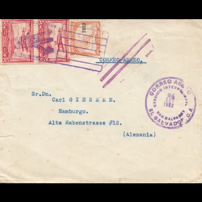 El Salvador 1932: San Salvador air mail to Hamburg