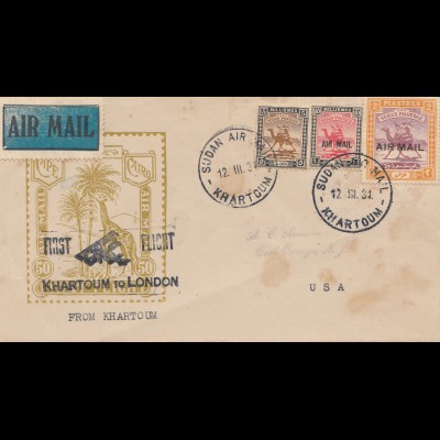 Sudan: 1931: air mail first flight Khartoum-London to USA