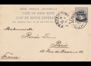 South Africa 1899: post card Cape Town to Paris
