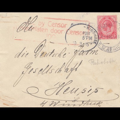 South Africa 1916: Windhoek to Heusis, censor