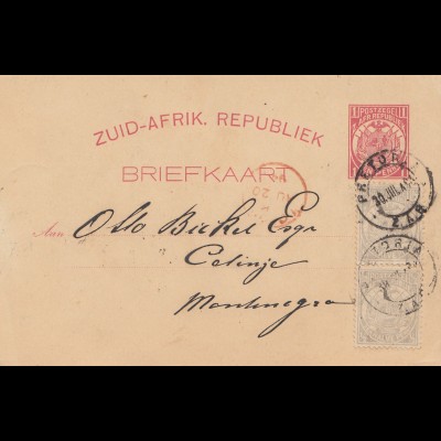 South Africa 1894: Pretoria post card to Montenegro
