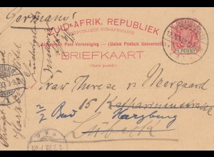 South Africa: 1899: post card Johannesburg to Lübeck, forwarded Harzburg