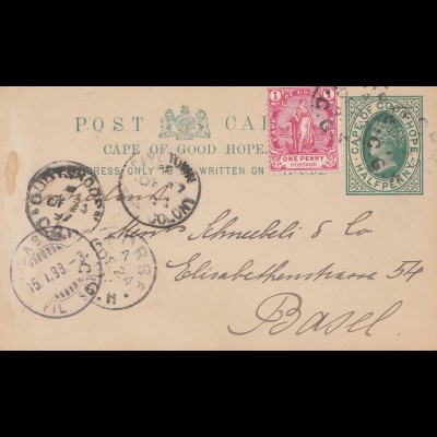South Africa 1898: Cape Town post card to Basel