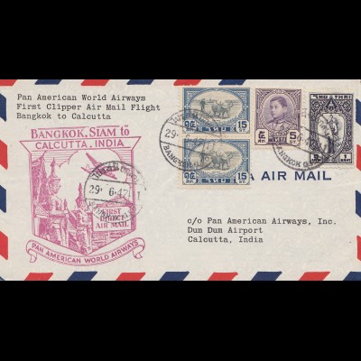 Thailand 1947: first clipper air mail flight Bangkok to Calcutta/India