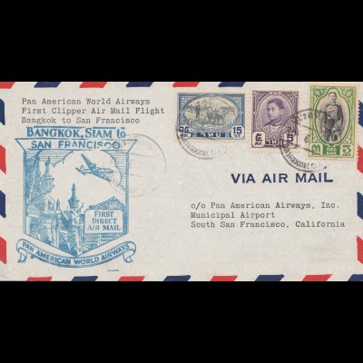Thailand 1947: first clipper air mail flight Bangkok to San Francisco
