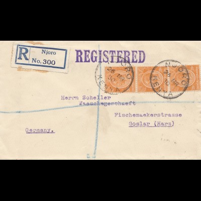 Uganda 1930: registered Njoro to Goslar