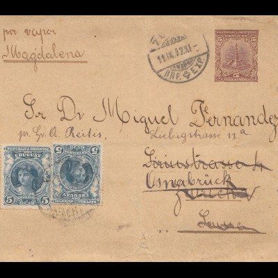 Uruguay 1902: letter via Magdalena to Osnabrück