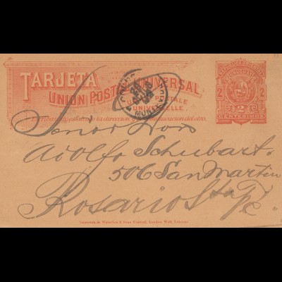 Uruguay 1893: post card Montevideo to Rosario