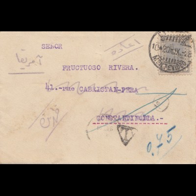 Uruguay 1928: letter Montevideo -Constantinopla - Taxe - forwarded