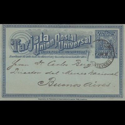 Uruguay 1898: post card Montevideo to Buenos Aires