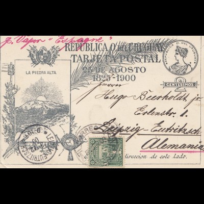 Uruguay 1900: post card par Vapor Espagne to Leipzig-Eutrizsch