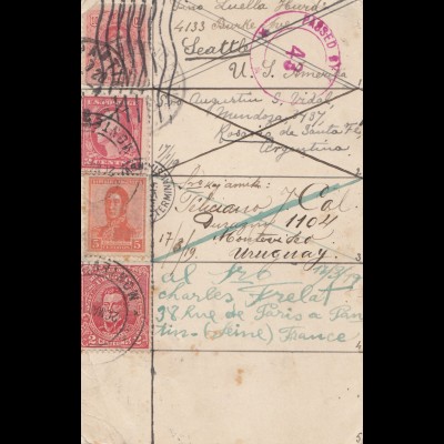Uruguay 1919: post card Paris, Argentina, Montevideo, Seattle