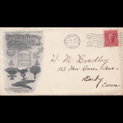 1903 Florists Wire Designs New York to Derby Conn. incl. bill and response cover