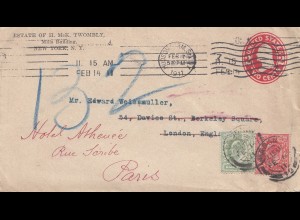 USA 1911: New York Mills Building to London, forwarded to Paris
