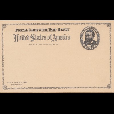USA post card, unused, with reply card 