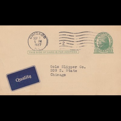 USA 1927: Chicago post card Quality Printing company 