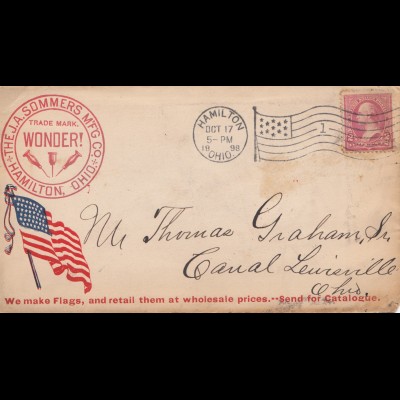 USA 1898: Hamilton, Ohio to Canal Lewisville, Flag producer, Old Glory, ship