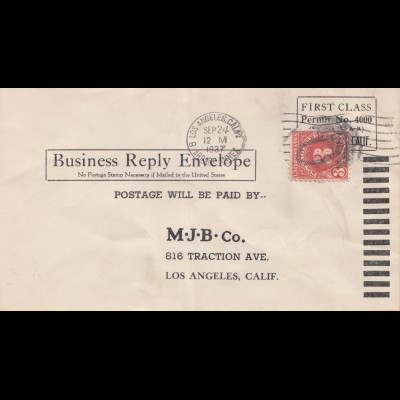 USA 1937: Los Angeles, Calif. Business Reply Envelope