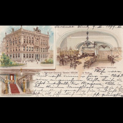 USA 1899 post card Männer-Gesang-Verein Arion New York, Saranac Club to Montreal