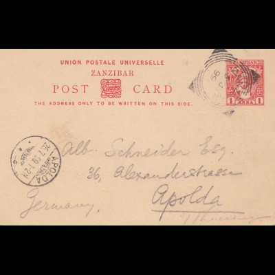 Zanzibar 1899: post card to Apolda/Germany