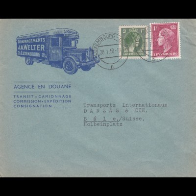 Brief 1950 Luxembourg nach Basel/Schweiz, Lastwagen, Transport