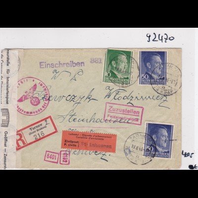 GG: Brief Interniertenpost - Einschreiben 2x Zensur, Steinhausen