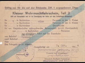 GG: Kleiner Wehrmachtsfahrschein DRK FPNr. 38175, Duisburg nach Krakau