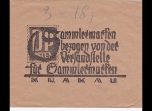 GG: Gedenkkarten Umschlag der Versandstelle f. Sammlermarken Krakau, braun groß