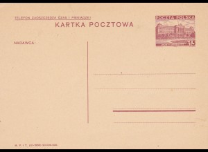 GG: polnische Ganzsache 1936 Urkarte für DPSK (Dienstpostsachenkarte)