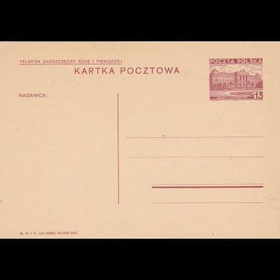 GG: polnische Ganzsache 1936 Urkarte für DPSK (Dienstpostsachenkarte)