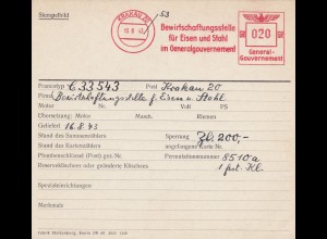 GG: Freistempel: Archivkarte Bewirtschaftungsstelle, Unikat Erstdatum