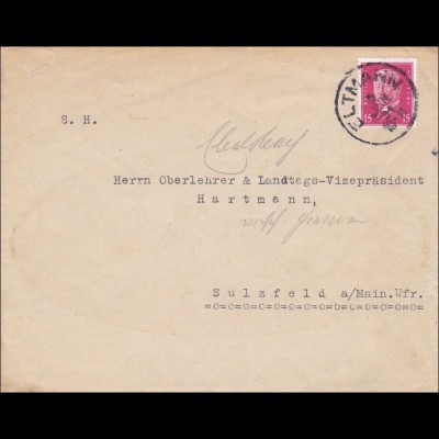 Bayern: 1931: Brief Eltmann nach Sulzfeld an Landtags-Vize-Präsident 