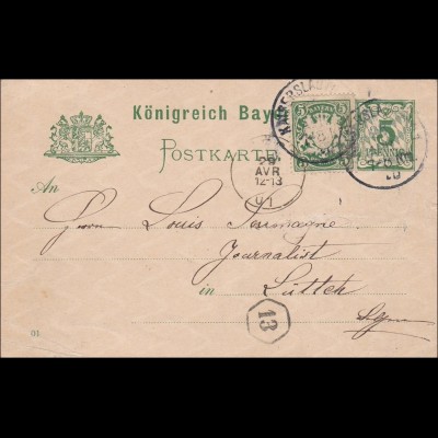 Bayern: 1901: Ganzsache von Kaiserslautern nach Lüttek